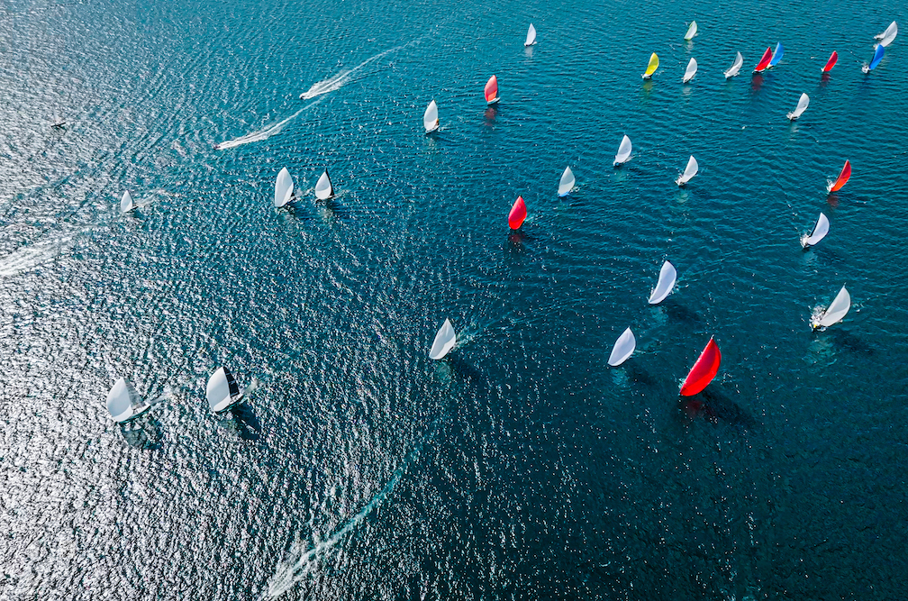 aerial view of sailing race