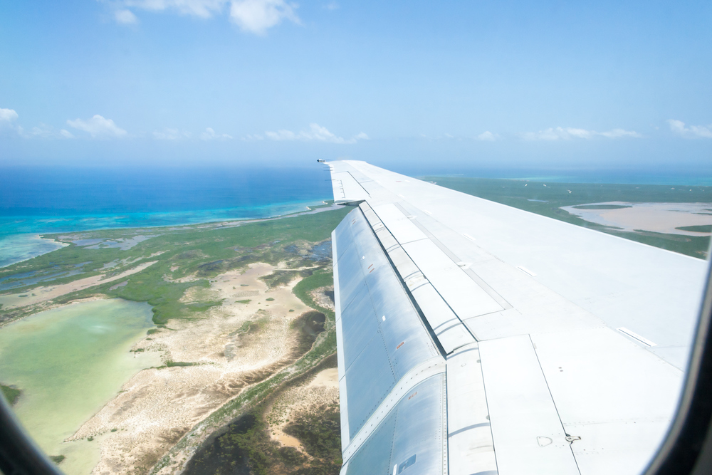 A view from the plane to a tropical Turks and Caicos below