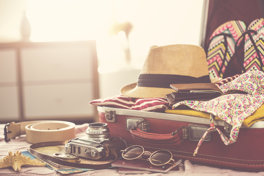 suitcase packed for a beach trip